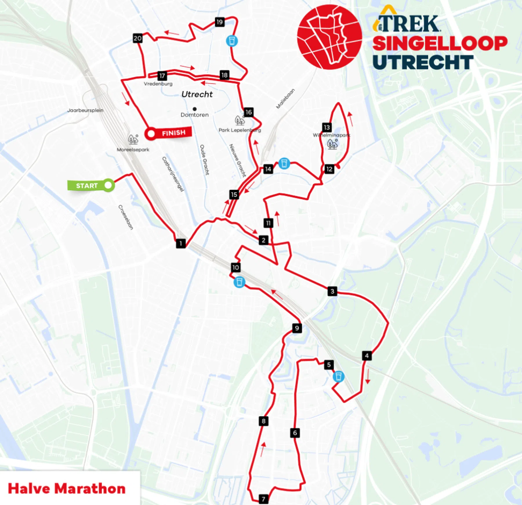 Route Singelloop Utrecht halve marathon